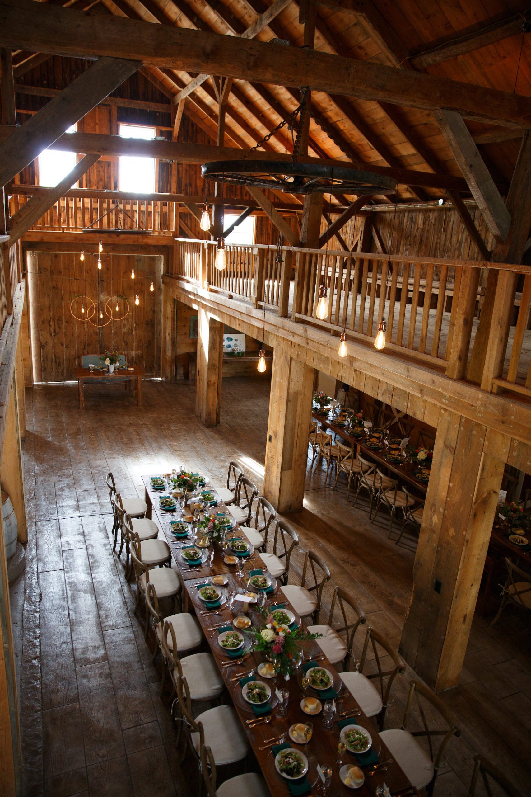 Maine Barn Wedding reception setup 