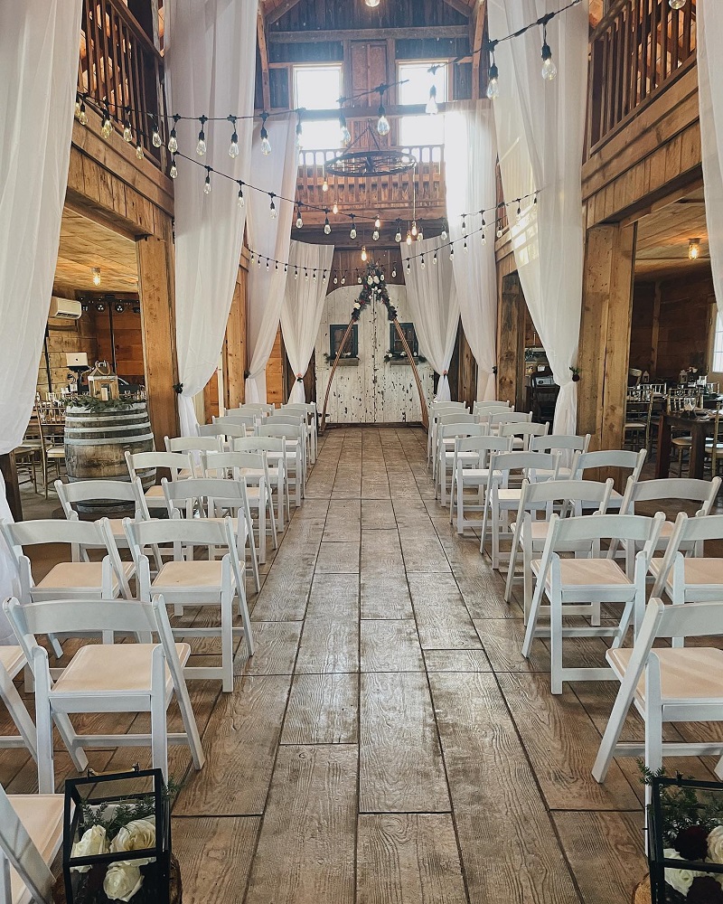 inside barn wedding decor